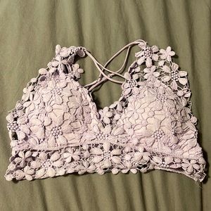 True by Rue21 Lilac Lace Bralette Elastic Back Flowers